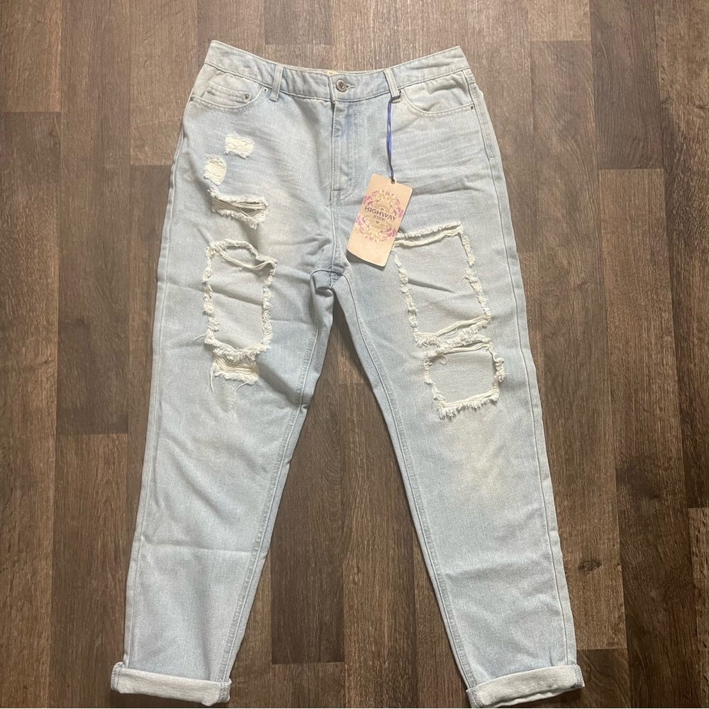Highway Jeans Light Blue Boyfriend Cut Distressed Jeans Size 9 - Picture 4 of 10